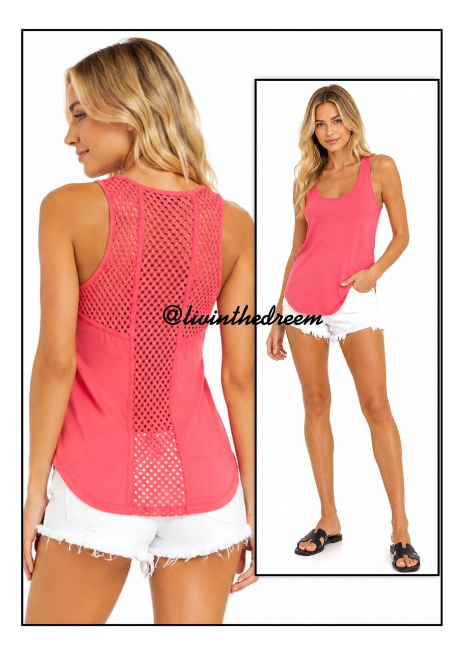 Tart Crochet Mesh Back Coral Tank Top SZ S $99